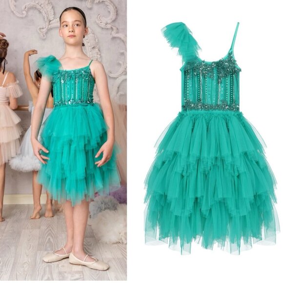 TUTU DU MONDEGirls Green Ruffled Tulle Dress Girls Size 6-7 NEW -MSRP $283 - Picture 1 of 10
